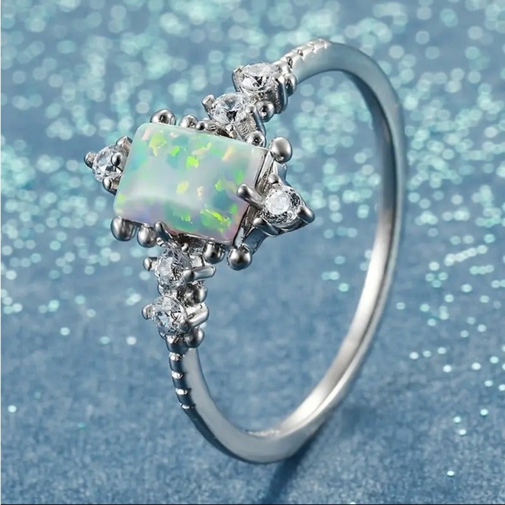 Rectangle Opal Eternity Ring 925 Sterling Silver … - image 5